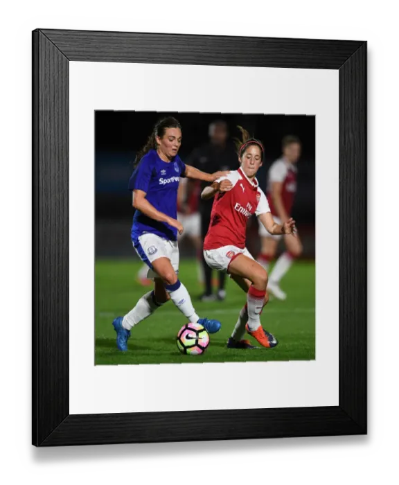 Framed Print : Arsenal Women vs Everton Women: Ava Kuyken Closes Down Jodie Brett in Pre-Season Friendly Framed Print : Arsenal Women vs Everton Women: Ava Kuyken Closes Down Jodie Brett in Pre-Season Friendly