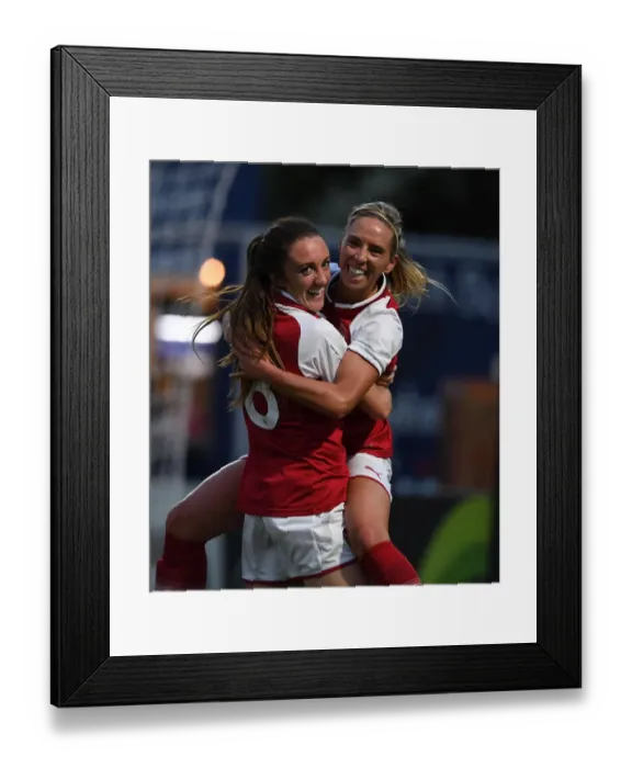 Framed Print : Arsenal Women: Nobbs and Evans Celebrate First Goal of Pre-Season