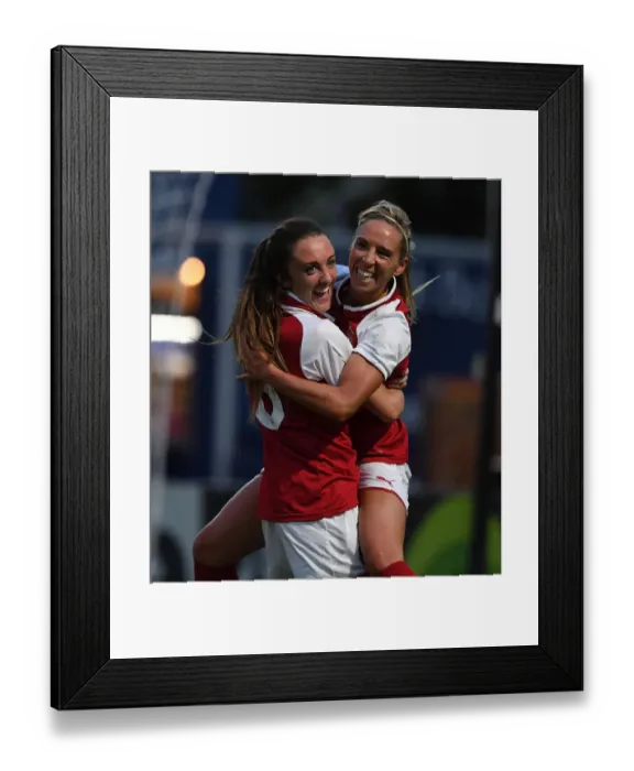 Framed Print : Arsenal Women: Jordan Nobbs and Lisa Evans Celebrate Goal Against Everton Ladies (Pre-Season Friendly 2017-18)