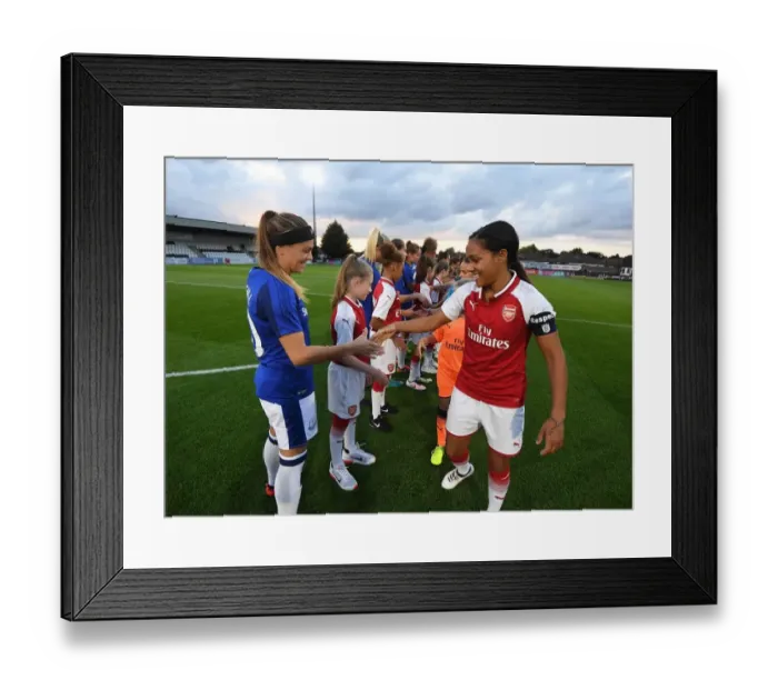 Framed Print : Arsenal's Alex Scott Shakes Hands with Everton's Simone Magill Before Pre-Season Friendly Framed Print : Arsenal's Alex Scott Shakes Hands with Everton's Simone Magill Before Pre-Season Friendly