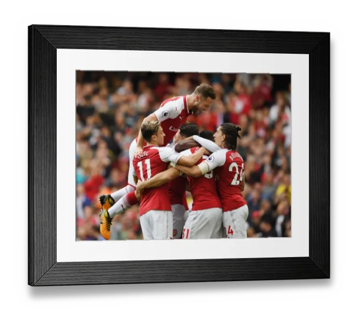 Framed Print : Arsenal Celebrate First Goal: Ozil, Mustafi, Kolasinac, Bellerin, Lacazette vs AFC Bournemouth (2017-18) Framed Print : Arsenal Celebrate First Goal: Ozil, Mustafi, Kolasinac, Bellerin, Lacazette vs AFC Bournemouth (2017-18)