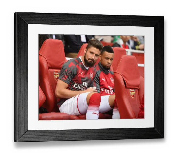 Framed Print : Arsenal Substitutes Olivier Giroud and Francis Coquelin Before Arsenal v AFC Bournemouth, Premier League 2017-18 Framed Print : Arsenal Substitutes Olivier Giroud and Francis Coquelin Before Arsenal v AFC Bournemouth, Premier League 2017-18