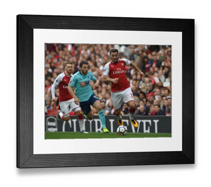 Framed Print : Sead Kolasinac vs. Harry Arter: Battle at the Emirates - Arsenal v AFC Bournemouth, Premier League 2017-18