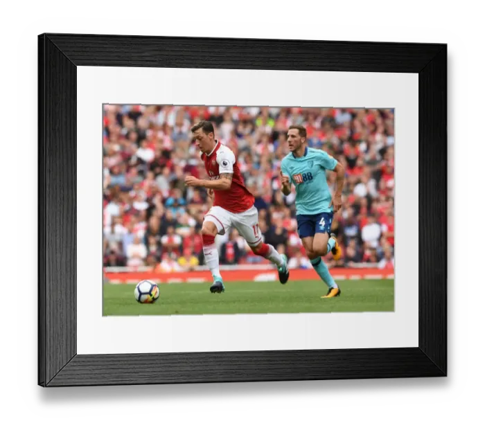 Framed Print : Mesut Ozil vs. Dan Gosling: Arsenal vs. AFC Bournemouth, Premier League Showdown (2017-18)