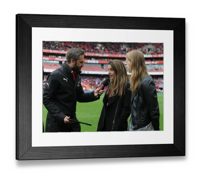 Framed Print : Arsenal Women's Danielle van de Donk Interviewed at Half Time by Nigel Mitchell (Arsenal v AFC Bournemouth, 2017-18)