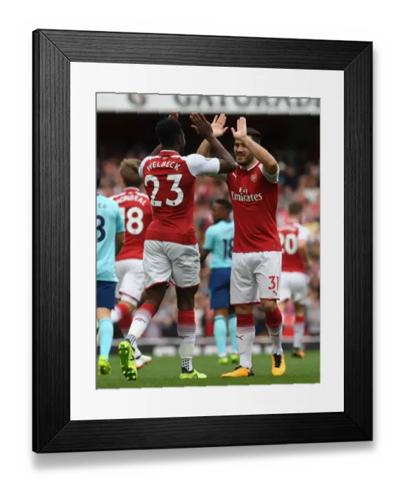 Framed Print : Arsenal's Danny Welbeck and Sead Kolasinac Celebrate First Goal vs AFC Bournemouth, 2017-18 Premier League