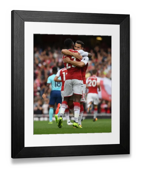 Framed Print : Arsenal: Welbeck and Kolasinac Celebrate First Goal Against AFC Bournemouth (2017-18) Framed Print : Arsenal: Welbeck and Kolasinac Celebrate First Goal Against AFC Bournemouth (2017-18)