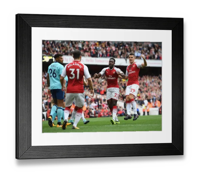 Framed Print : Arsenal's Winning Moment: Welbeck, Xhaka, and Kolasinac Celebrate First Goal vs. AFC Bournemouth (2017-18) Framed Print : Arsenal's Winning Moment: Welbeck, Xhaka, and Kolasinac Celebrate First Goal vs. AFC Bournemouth (2017-18)