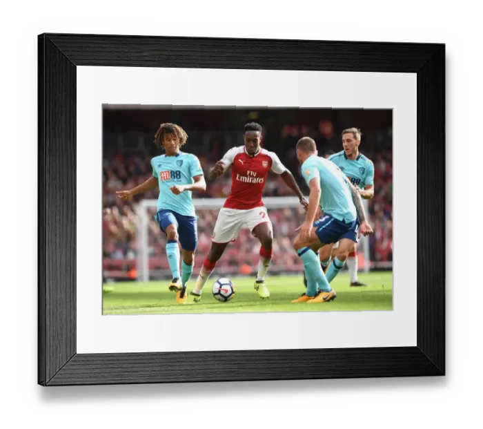 Framed Print : Arsenal's Danny Welbeck Clashes with AFC Bournemouth's Nathan Ake and Dan Gosling during the 2017-18 Premier League Match