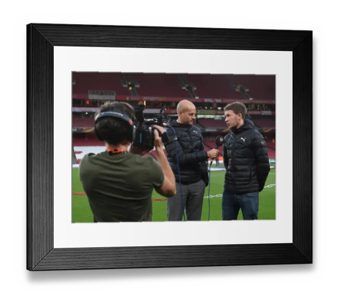 Framed Print : Chris Harris and Nik Brumsack (Arsenal Media). Arsenal 3: 1 FC Cologne. UEFA Europa League