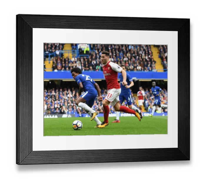 Framed Print : Clash of Wings: Sead Kolasinac vs. Willian - Chelsea vs. Arsenal, Premier League 2017-18