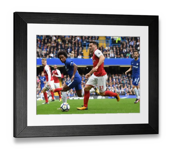 Framed Print : Clash of Wings: Kolasinac vs. Willian - Premier League Showdown (Chelsea vs. Arsenal 2017-18)