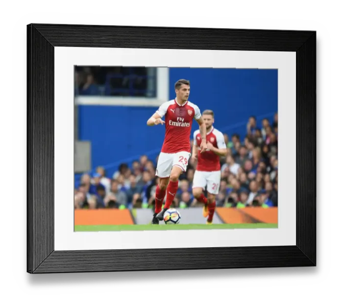 Framed Print : Granit Xhaka: Arsenal Midfielder in Action against Chelsea, Premier League 2017-18