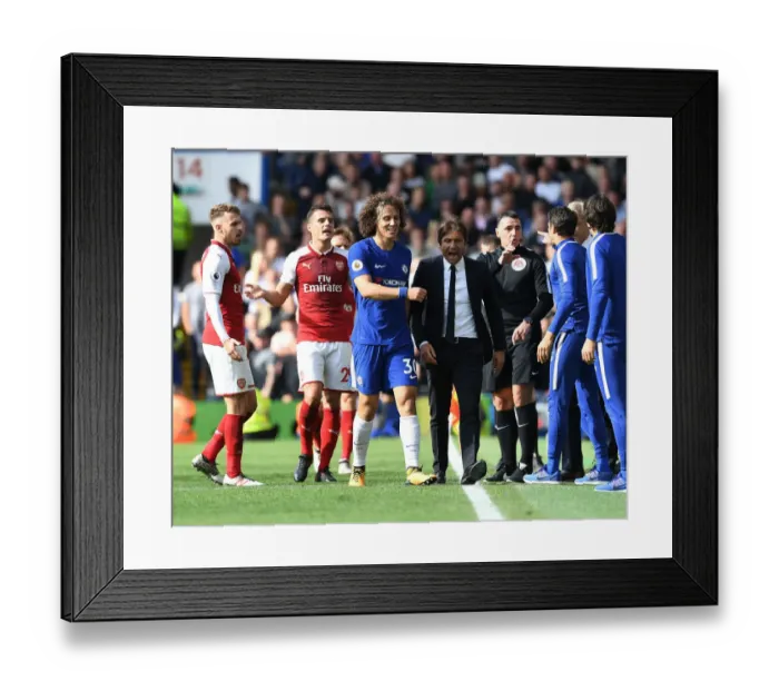Framed Print : Clash of Titans: Conte vs Wenger - Red Card Drama: Ramsey, Xhaka, and Luiz in Chelsea vs Arsenal Premier League Showdown