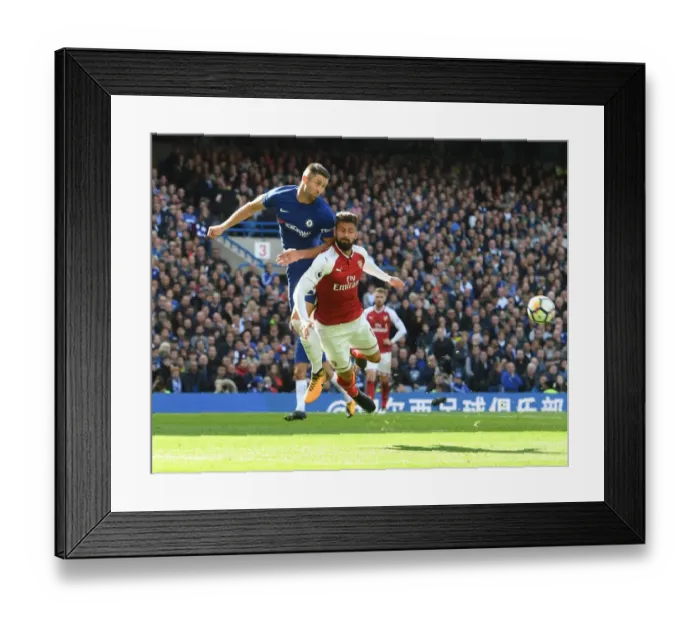 Framed Print : Giroud vs. Cahill: Intense Rivalry in the Premier League Clash between Chelsea and Arsenal