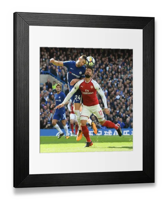 Framed Print : Giroud vs. Cahill: Intense Battle in Chelsea vs. Arsenal Premier League Clash
