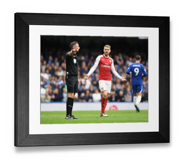 Framed Print : Aaron Ramsey Protests to Referee Michael Oliver during Chelsea vs Arsenal Premier League Clash