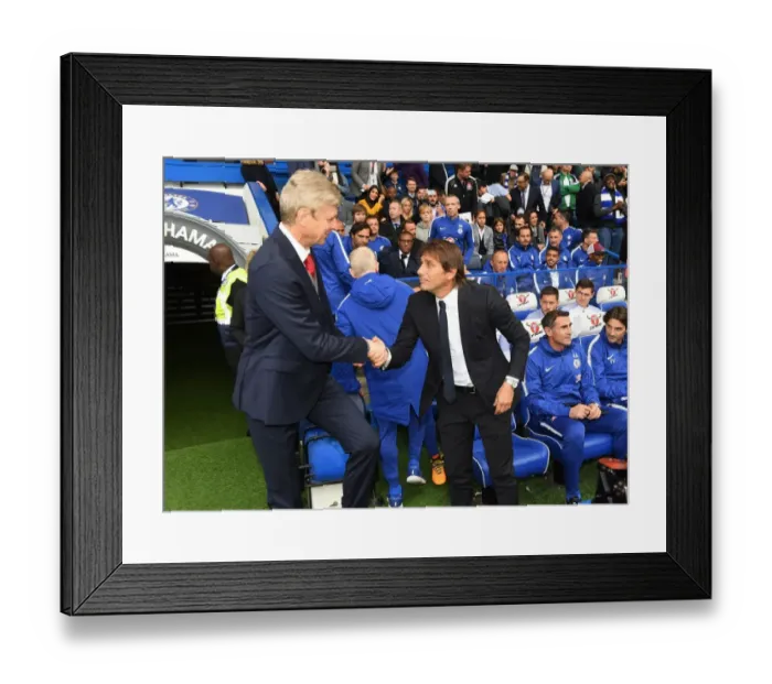 Framed Print : Arsene Wenger and Antonio Conte Pre-Match Handshake: Chelsea vs. Arsenal, Premier League 2017-18