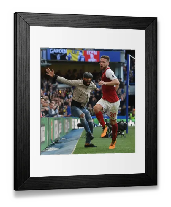 Framed Print : Arsenal's Mustafi Scores Controversial Goal Amidst Invading Fan (Chelsea v Arsenal 2017-18)