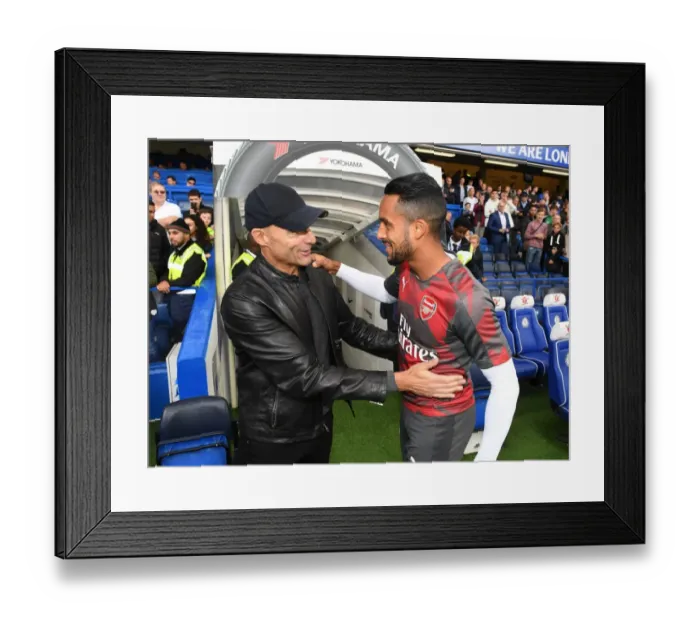 Framed Print : Theo Walcott and Mark Strong: A Unique Encounter Before the Chelsea vs. Arsenal Premier League Match