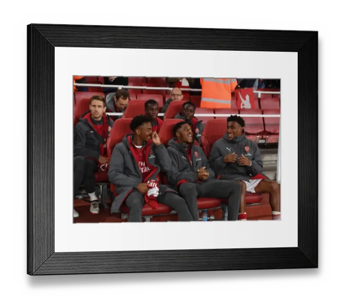 Framed Print : Arsenal FC Bench: Joe Willock, Chuba Akpom, Alex Iwobi - Carabao Cup 2017-18