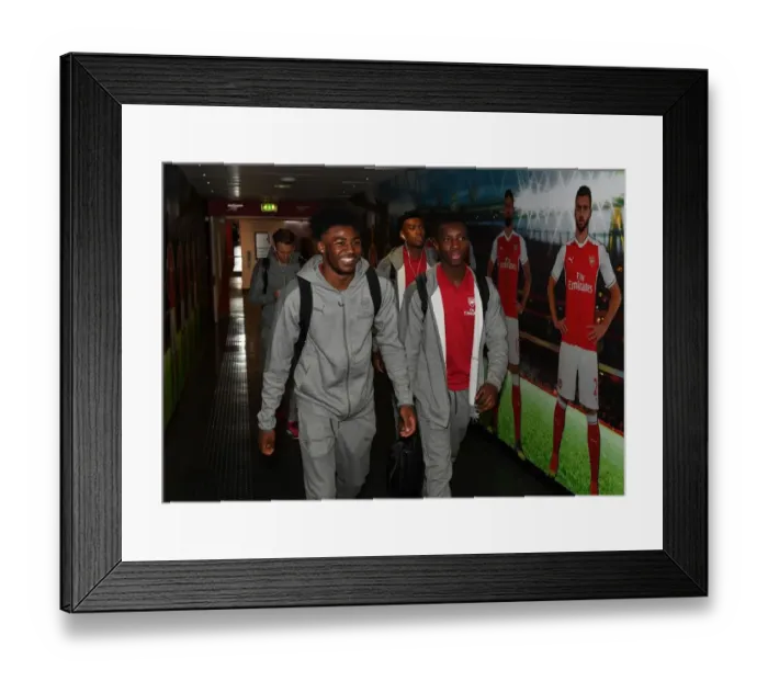 Framed Print : Arsenal Duo Ainsley Maitland-Niles and Eddie Nketiah Arrive before Carabao Cup Clash vs Doncaster Rovers