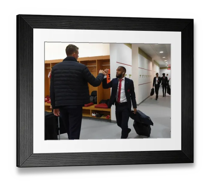 Framed Print : Arsenal FC: Matt Macey and Alex Lacazette in the Home Changing Room - Arsenal v West Bromwich Albion, Premier League (2017-18)