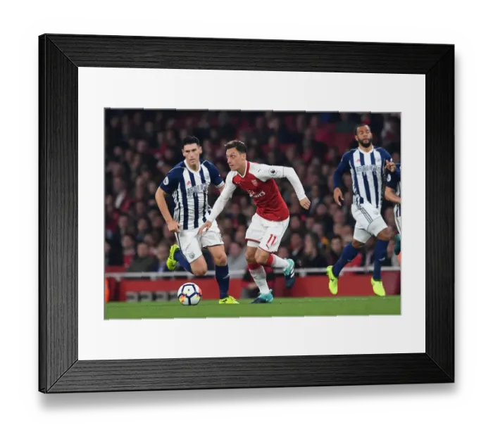 Framed Print : Mesut Ozil vs. Gareth Barry: Clash at the Emirates - Arsenal v West Bromwich Albion, 2017-18 Premier League