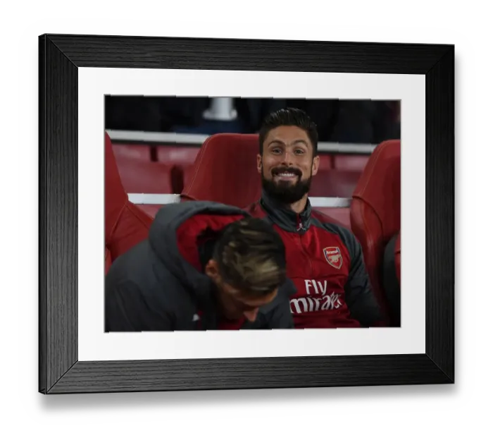 Framed Print : Olivier Giroud: Arsenal's Ready-to-Roar Striker Ahead of Arsenal v West Bromwich Albion (2017-18)