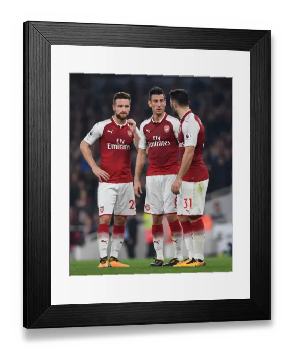 Framed Print : Arsenal's Defensive Trio: Mustafi, Koscielny, and Kolasinac in Action (Arsenal v West Bromwich Albion 2017-18) Framed Print : Arsenal's Defensive Trio: Mustafi, Koscielny, and Kolasinac in Action (Arsenal v West Bromwich Albion 2017-18)