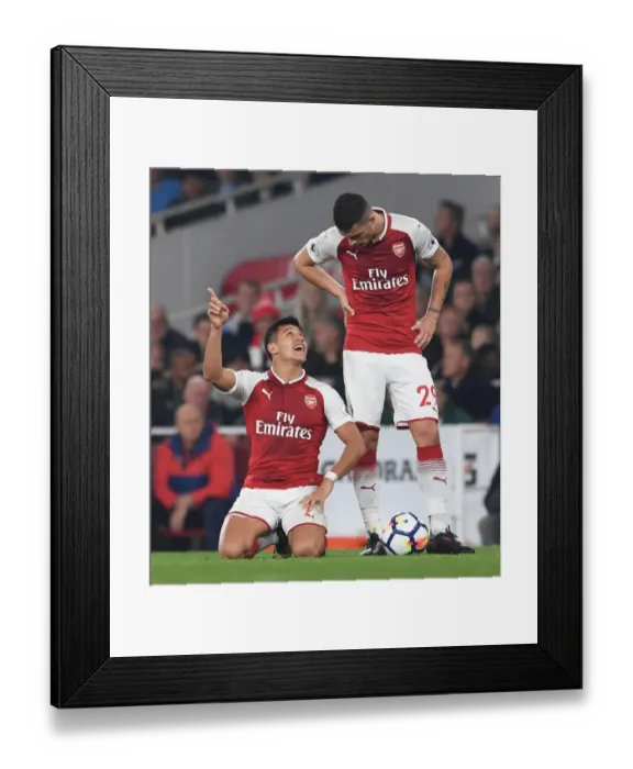 Framed Print : Arsenal's Xhaka and Sanchez in Action: Arsenal v West Bromwich Albion, Premier League 2017-18