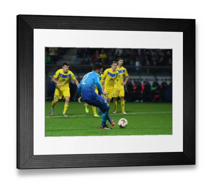Framed Print : Olivier Giroud Scores Penalty: Arsenal's Victory over BATE Borisov in Europa League Framed Print : Olivier Giroud Scores Penalty: Arsenal's Victory over BATE Borisov in Europa League