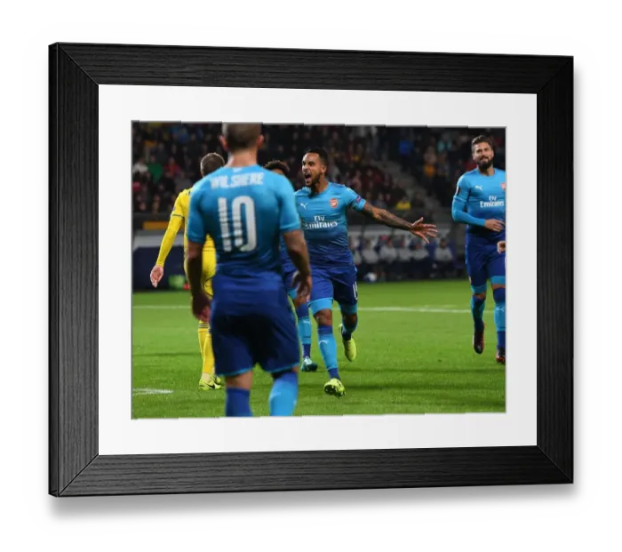 Framed Print : Theo Walcott Scores First Goal: Arsenal FC Triumphs Over BATE Borisov in Europa League