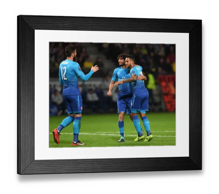 Framed Print : Arsenal's Triumph: Walcott, Elneny, and Giroud Celebrate Goals vs. FC BATE Borisov Framed Print : Arsenal's Triumph: Walcott, Elneny, and Giroud Celebrate Goals vs. FC BATE Borisov