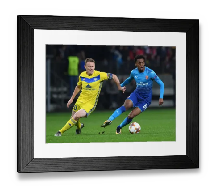 Framed Print : Joe Willock vs Vitali Rodionov: A Europa League Battle at Borisov-Arena Framed Print : Joe Willock vs Vitali Rodionov: A Europa League Battle at Borisov-Arena