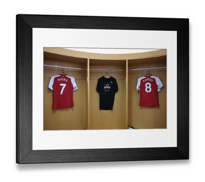 Framed Print : Arsenal Changing Room: Sanchez and Ramsey Shirts Before Arsenal v Brighton & Hove Albion Framed Print : Arsenal Changing Room: Sanchez and Ramsey Shirts Before Arsenal v Brighton & Hove Albion
