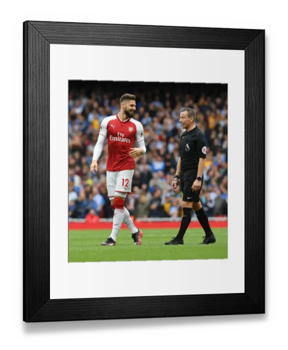 Framed Print : Giroud and Referee Friend: A Moment from the Arsenal vs. Brighton Match, 2017-18 Premier League
