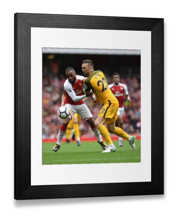 Framed Print : Intense Clash: Lacazette vs. Duffy in Premier League Showdown Framed Print : Intense Clash: Lacazette vs. Duffy in Premier League Showdown