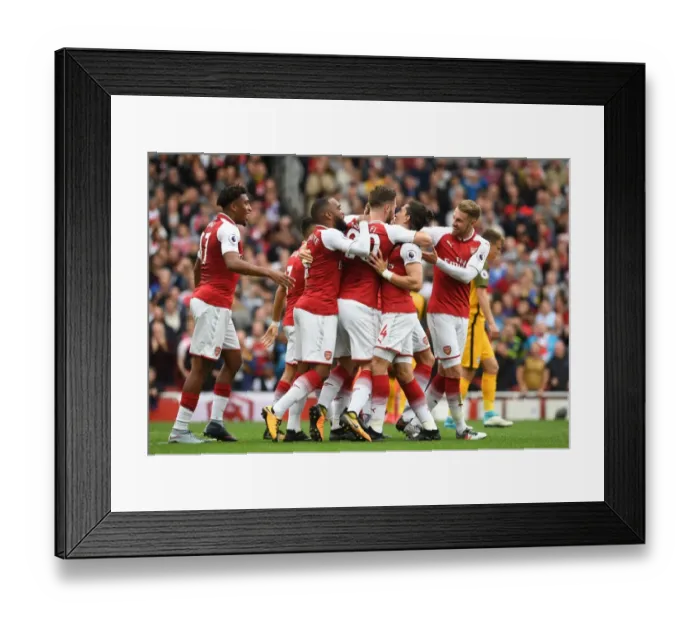 Framed Print : Arsenal Celebrate: Monreal, Lacazette, Ramsey, Mustafi, Bellerin (vs Brighton & Hove Albion, 2017-18) Framed Print : Arsenal Celebrate: Monreal, Lacazette, Ramsey, Mustafi, Bellerin (vs Brighton & Hove Albion, 2017-18)