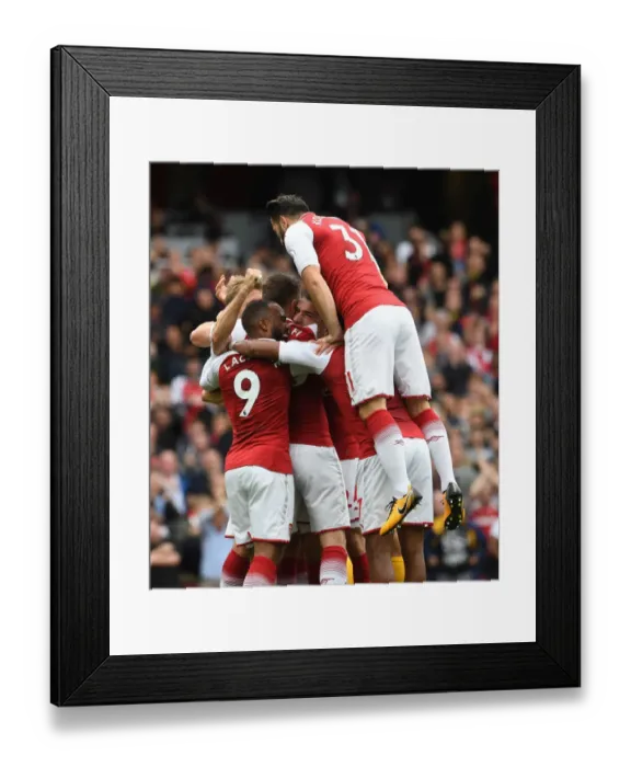 Framed Print : Monreal and Kolasinac Celebrate Goal: Arsenal vs Brighton & Hove Albion, 2017-18