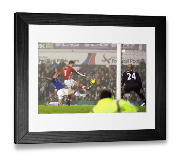 Framed Print : Van Persie Stuns Everton: The Thrilling Moment of Equalizer at Goodison Park