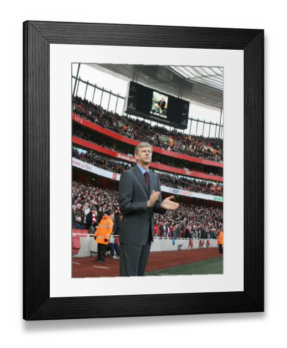 Framed Print : Arsenal manager Arsene Wenger during the tribute to Dr John Crane Framed Print : Arsenal manager Arsene Wenger during the tribute to Dr John Crane