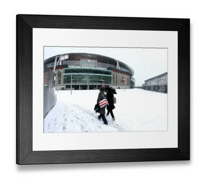 Framed Print : Winter's Enchantment at Emirates: Arsenal's Football Ground Transformed in Snow Framed Print : Winter's Enchantment at Emirates: Arsenal's Football Ground Transformed in Snow