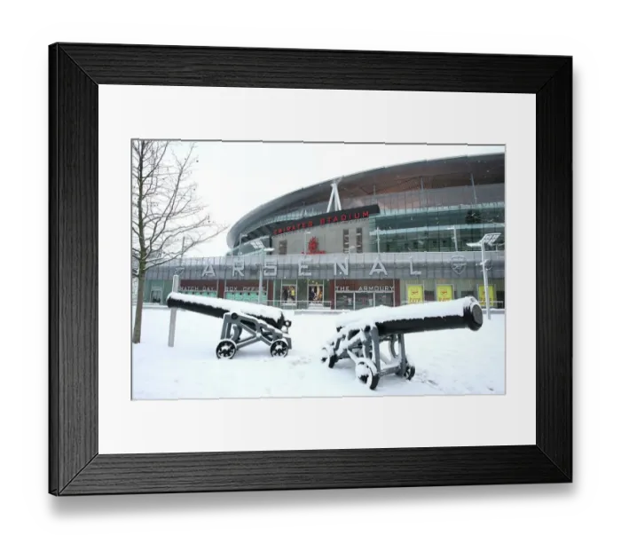 Framed Print : Winter's Embrace at Emirates: Arsenal Football Club's Stadium Transformed in Snow Framed Print : Winter's Embrace at Emirates: Arsenal Football Club's Stadium Transformed in Snow