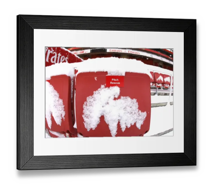 Framed Print : Winter's Embrace at Emirates: Arsenal's Stadium Transformed in Snow Framed Print : Winter's Embrace at Emirates: Arsenal's Stadium Transformed in Snow