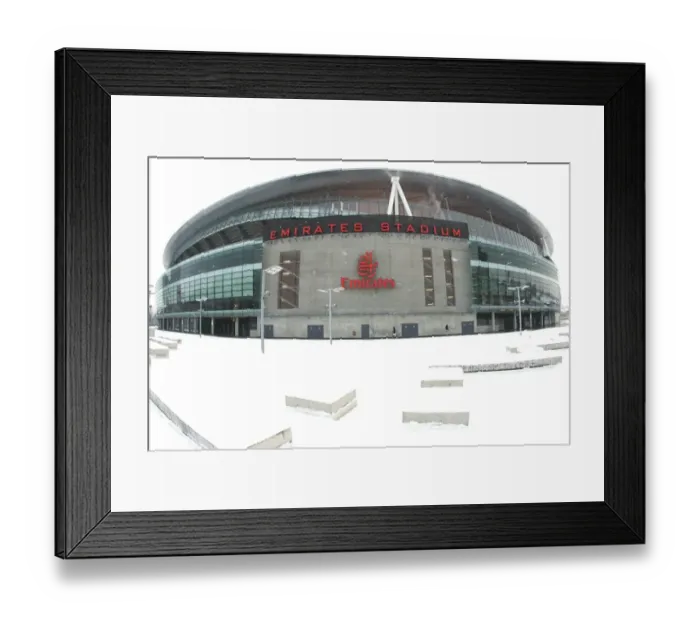 Framed Print : Winter's Embrace at Emirates: Arsenal's Stadium Transformed in Snow Framed Print : Winter's Embrace at Emirates: Arsenal's Stadium Transformed in Snow