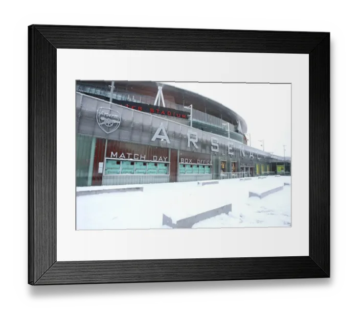 Framed Print : Winter's Embrace at Emirates: Arsenal's Stadium Transformed in Snow Framed Print : Winter's Embrace at Emirates: Arsenal's Stadium Transformed in Snow