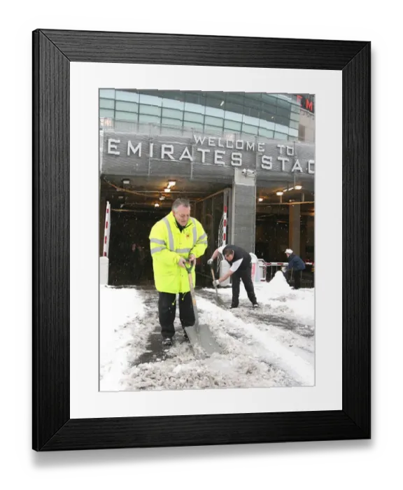 Framed Print : Winter's Embrace at Emirates: Arsenal's Stadium Transformed in Snow Framed Print : Winter's Embrace at Emirates: Arsenal's Stadium Transformed in Snow