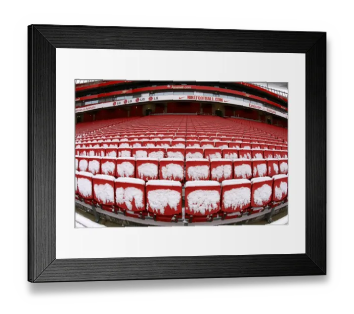 Framed Print : Winter's Embrace at Emirates: Arsenal's Stadium Transformed in Snow Framed Print : Winter's Embrace at Emirates: Arsenal's Stadium Transformed in Snow