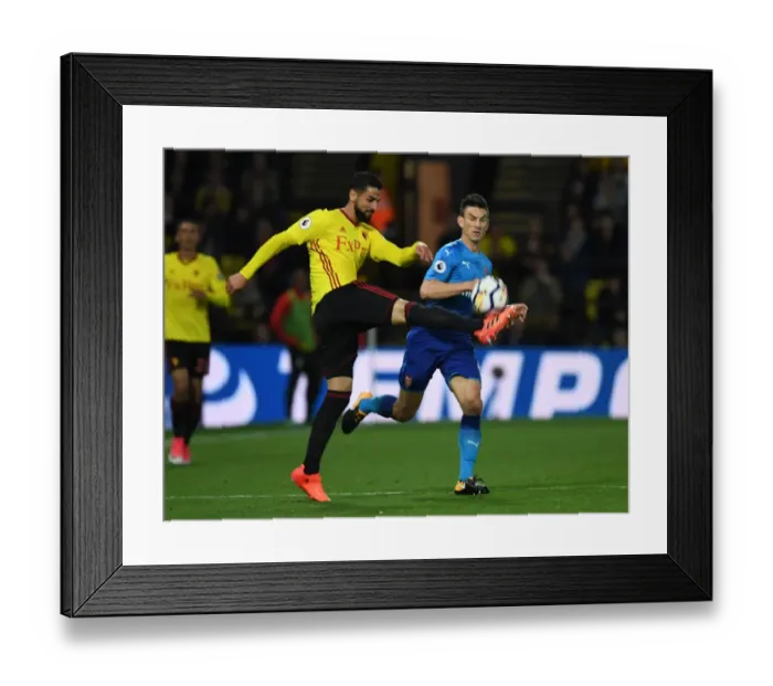 Framed Print : Clash of Titans: Koscielny vs. Britos in Watford v Arsenal Premier League Showdown Framed Print : Clash of Titans: Koscielny vs. Britos in Watford v Arsenal Premier League Showdown